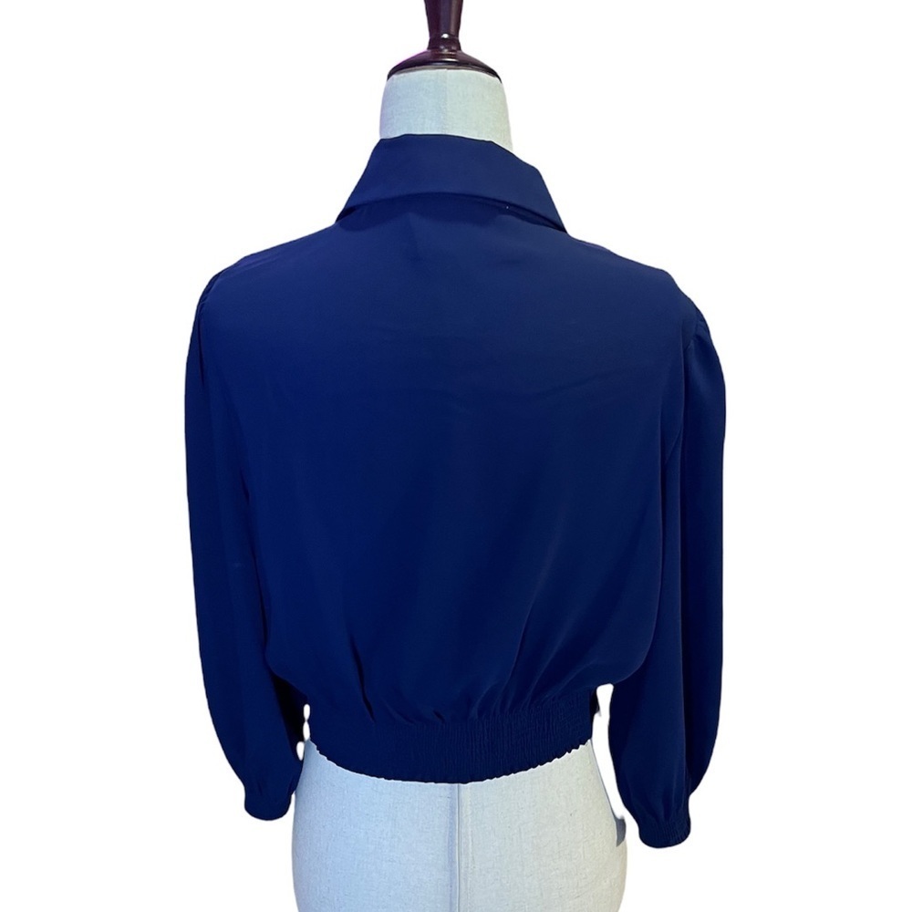 Gal Meets Glam Collection Blue Claudia Waist Tie Half Sleeve Button-down Top - Picture 5 of 8
